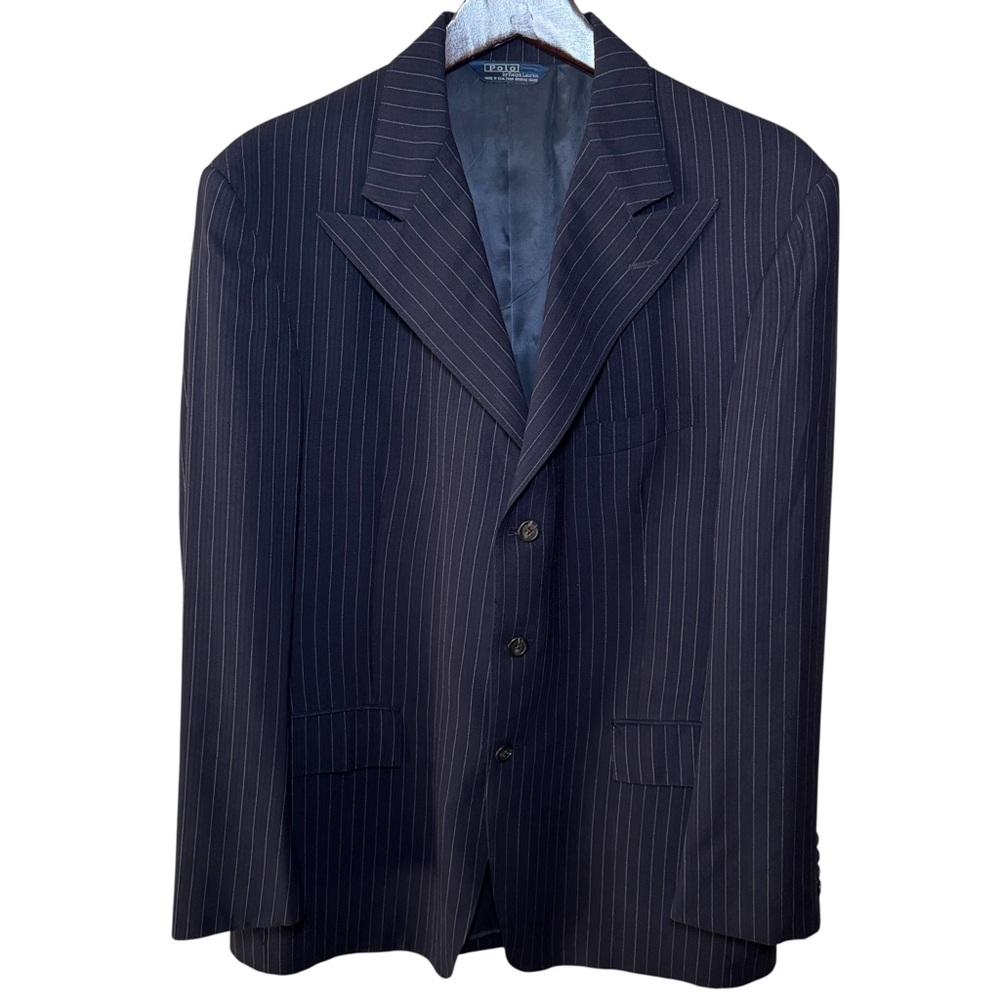 Polo Ralph Lauren Mens 42R Wool Blazer Navy Pinstripe 3 Button Made in USA